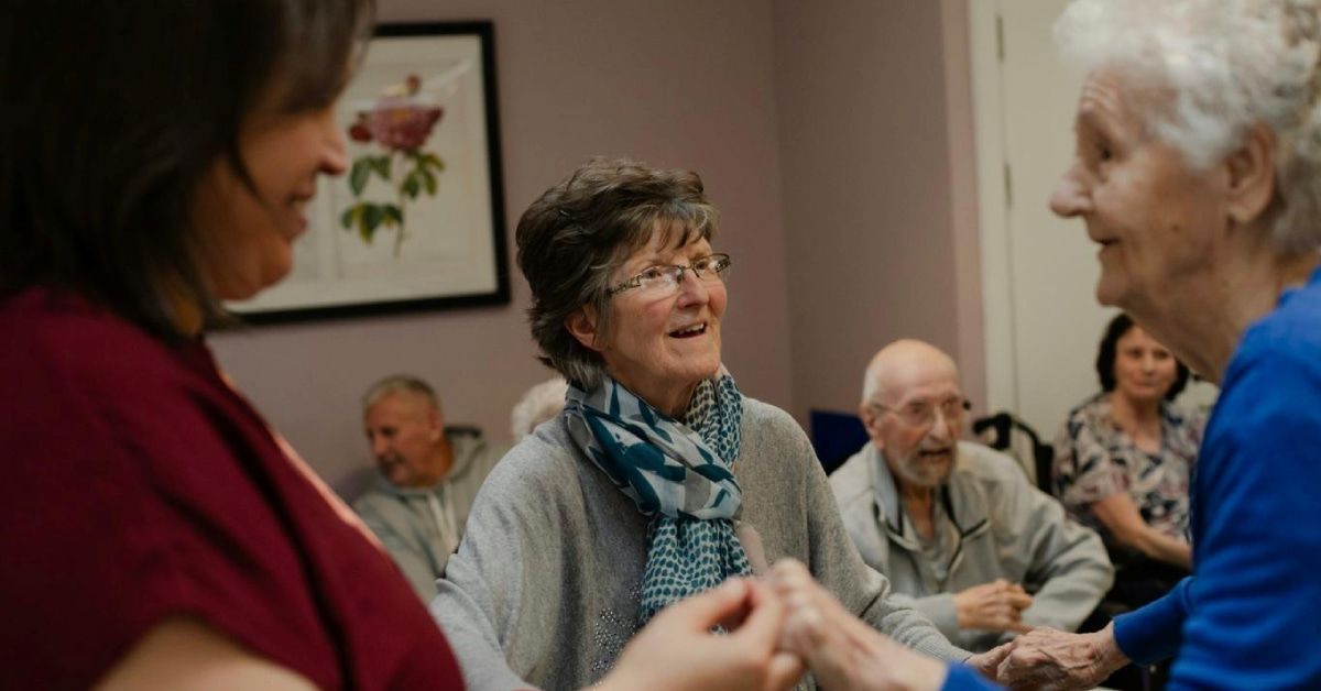 smiling seniors enjoying time together